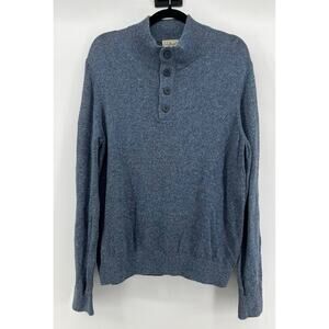 LL Bean | Henley Sweater Marled Blue Cotton Mock Neck Button Pullover Mens L
